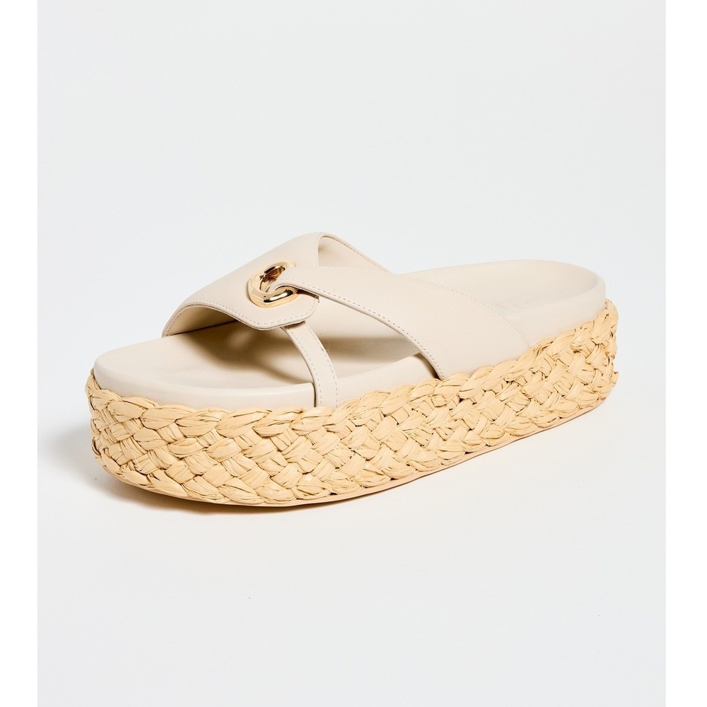Cult Gaia Off White Blythe Platform Sandals Slip On Leather Size 37.5
